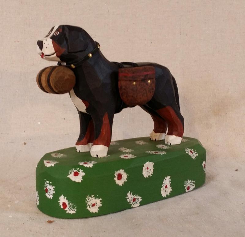 Handcarved Swiss Dog with pack by Jonathan Bastian for sale